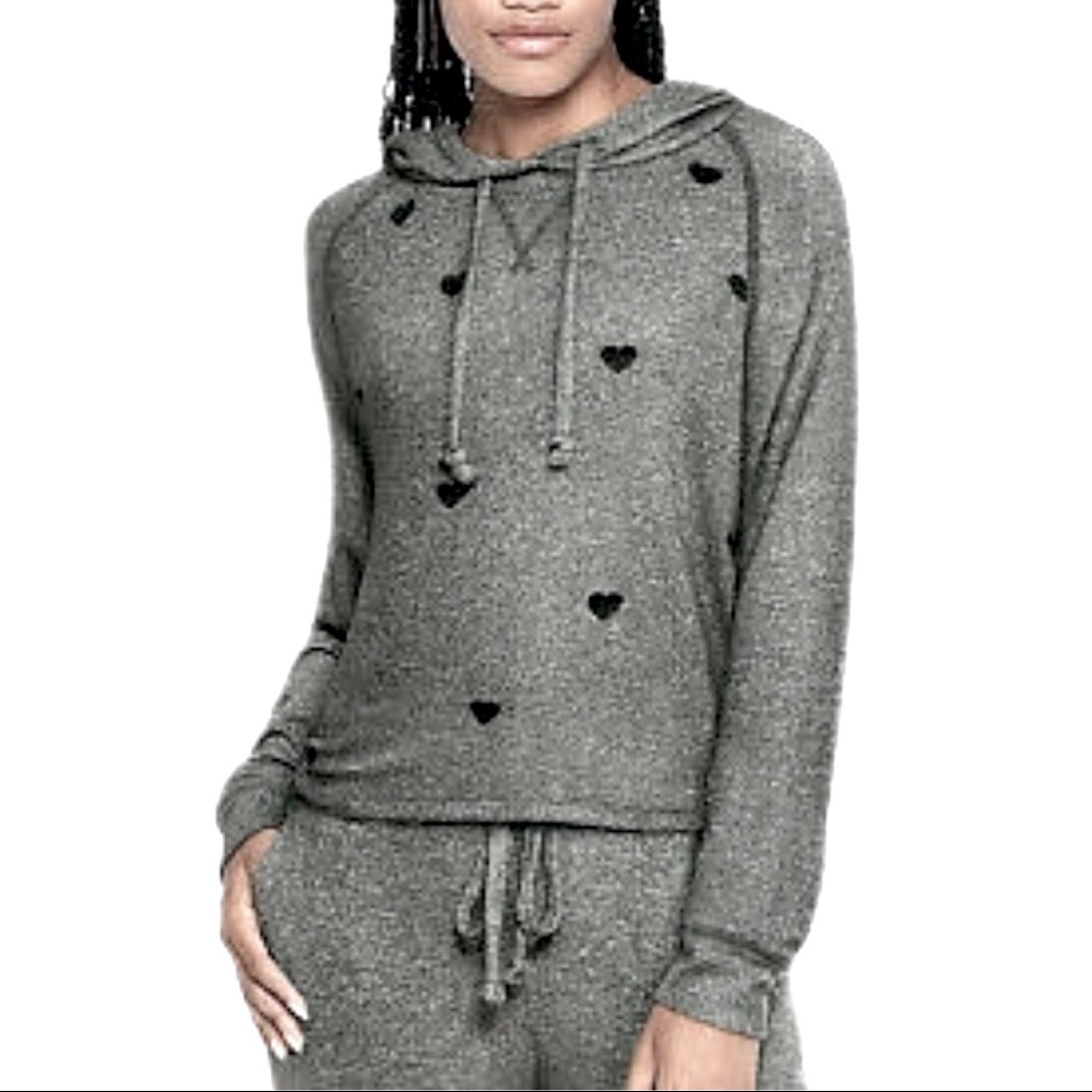 PINK VS Heart Embroidered Cozy Pullover Hoodie